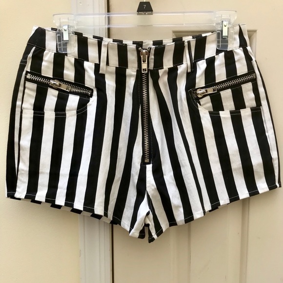 black and white striped high waisted shorts